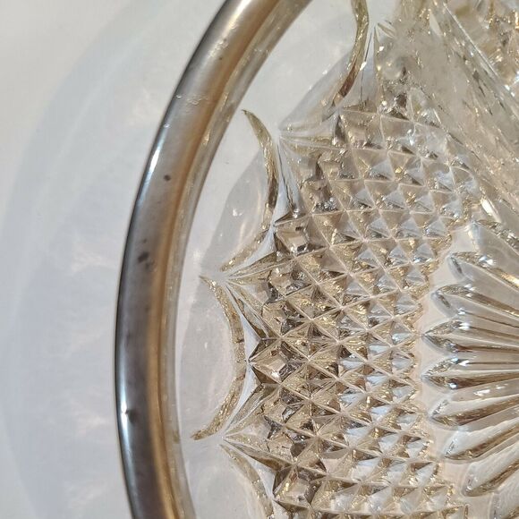 Vintage Silver Rim Lead Crystal Divided 3 Sectioned Shallow Serving Bowl Dish - Picture 3 of 7